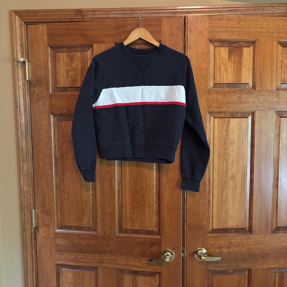 Brandy Melville Black Sweatshirt with White and Red Stripes